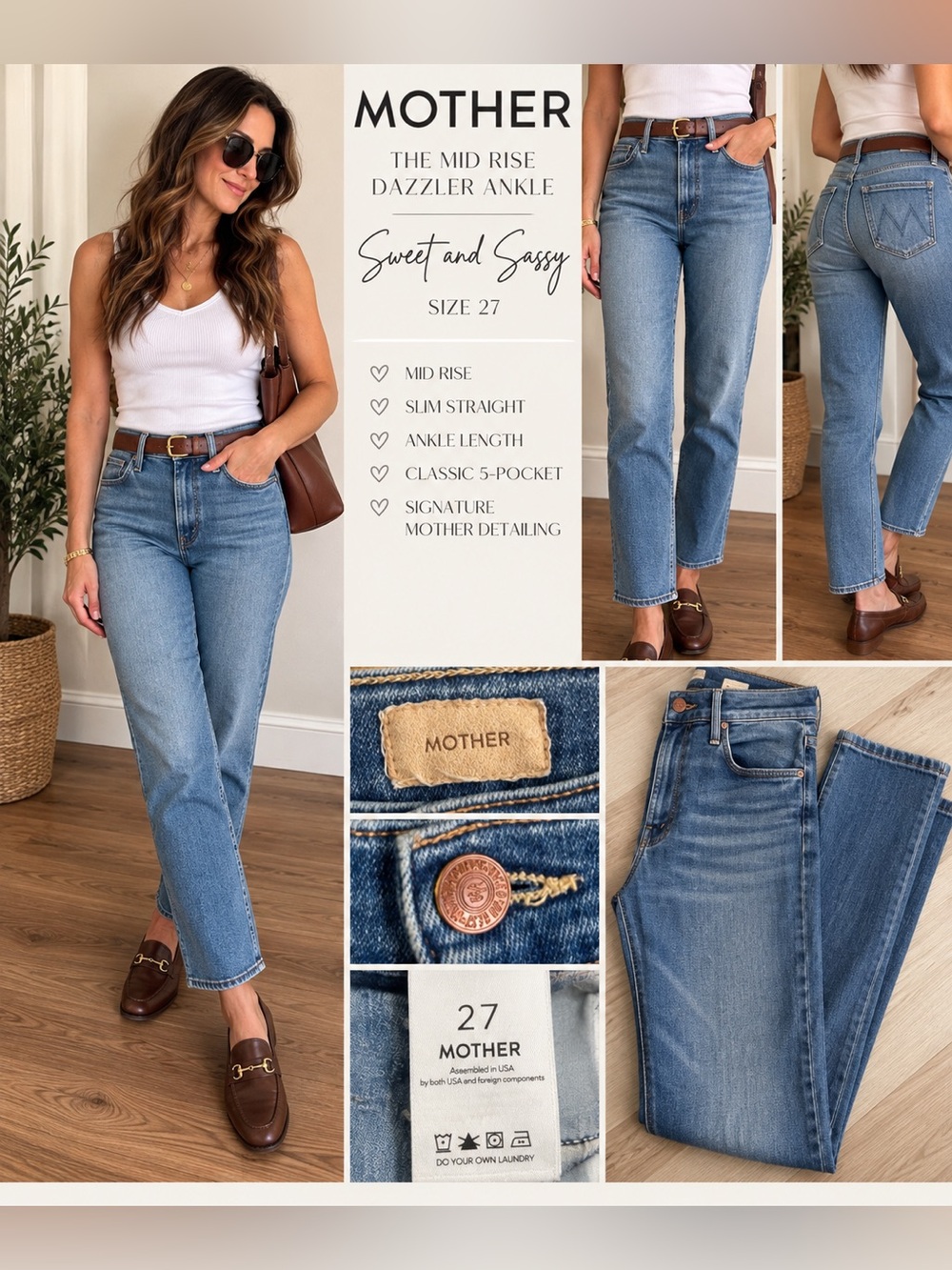 MOTHER The Mid Rise Dazzler Ankle Sweet and Sassy Jeans 27